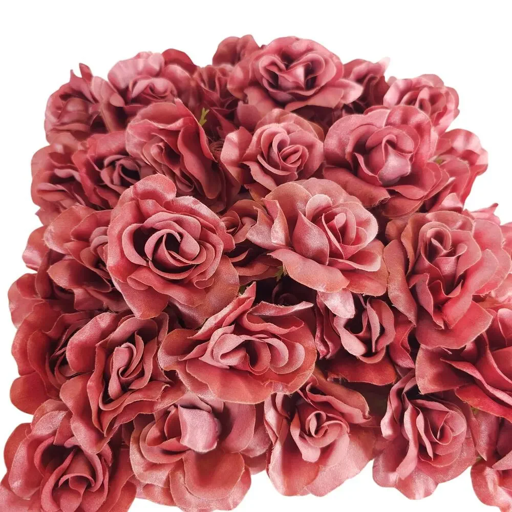 100 Mauve Pink Satin Open Rose Heads Stemless Wedding Floral Craft DIY 2.5in